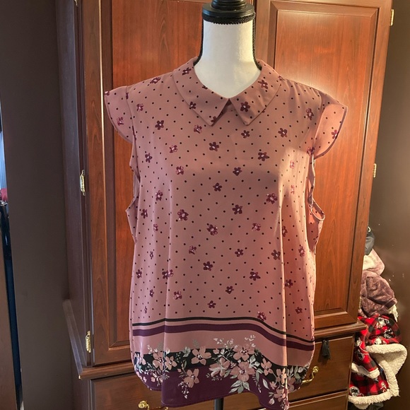 Elle Tops - Elle cute pink floral/ruffle/collar blouse
